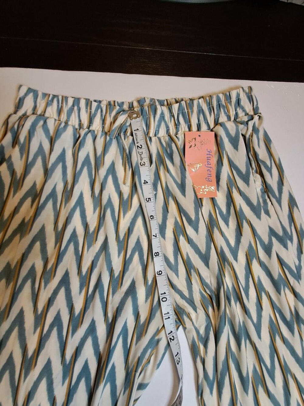 Cool Knit Jersey Zigzag Wide Leg Pants Blue White M/L - Picture 5 of 8